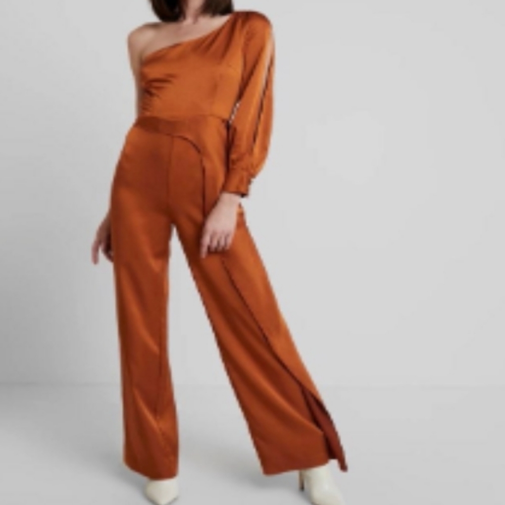 NWOT FOXIEDOX Rust Orange Winter Satin Jumpsuit